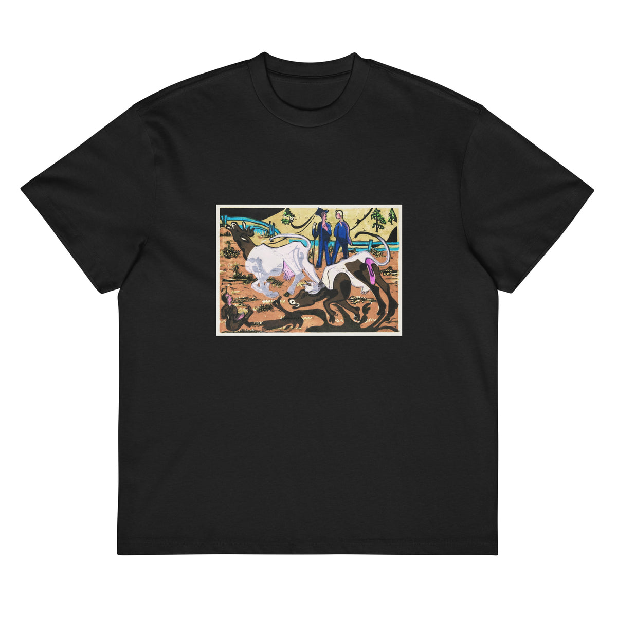 Black T-shirt Cows In Spring Print Signature