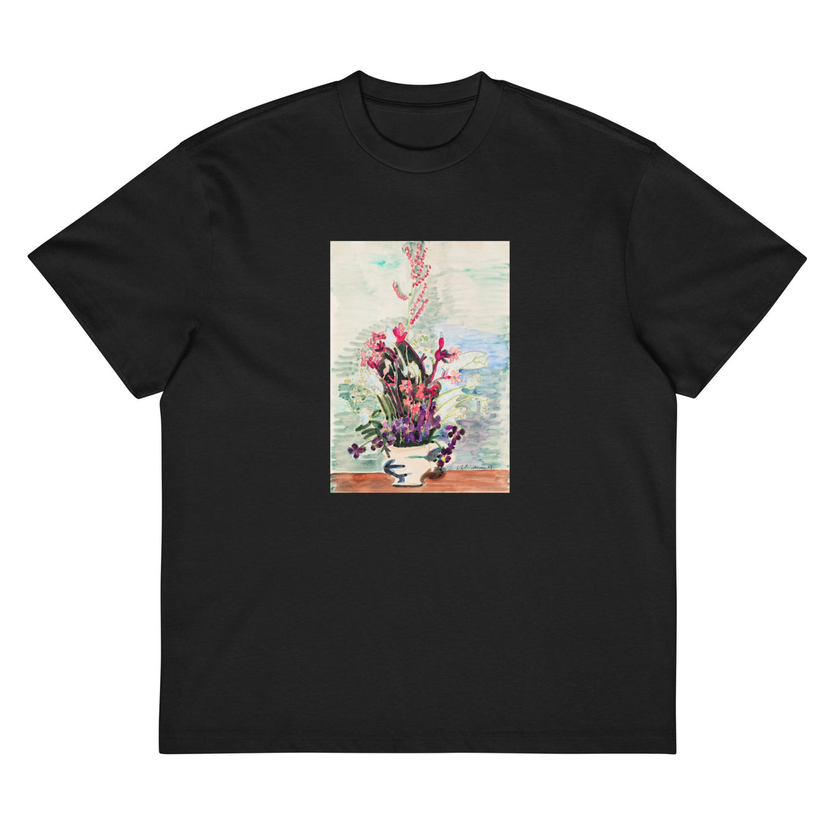 Black T-shirt Vase Of Flowers Signature