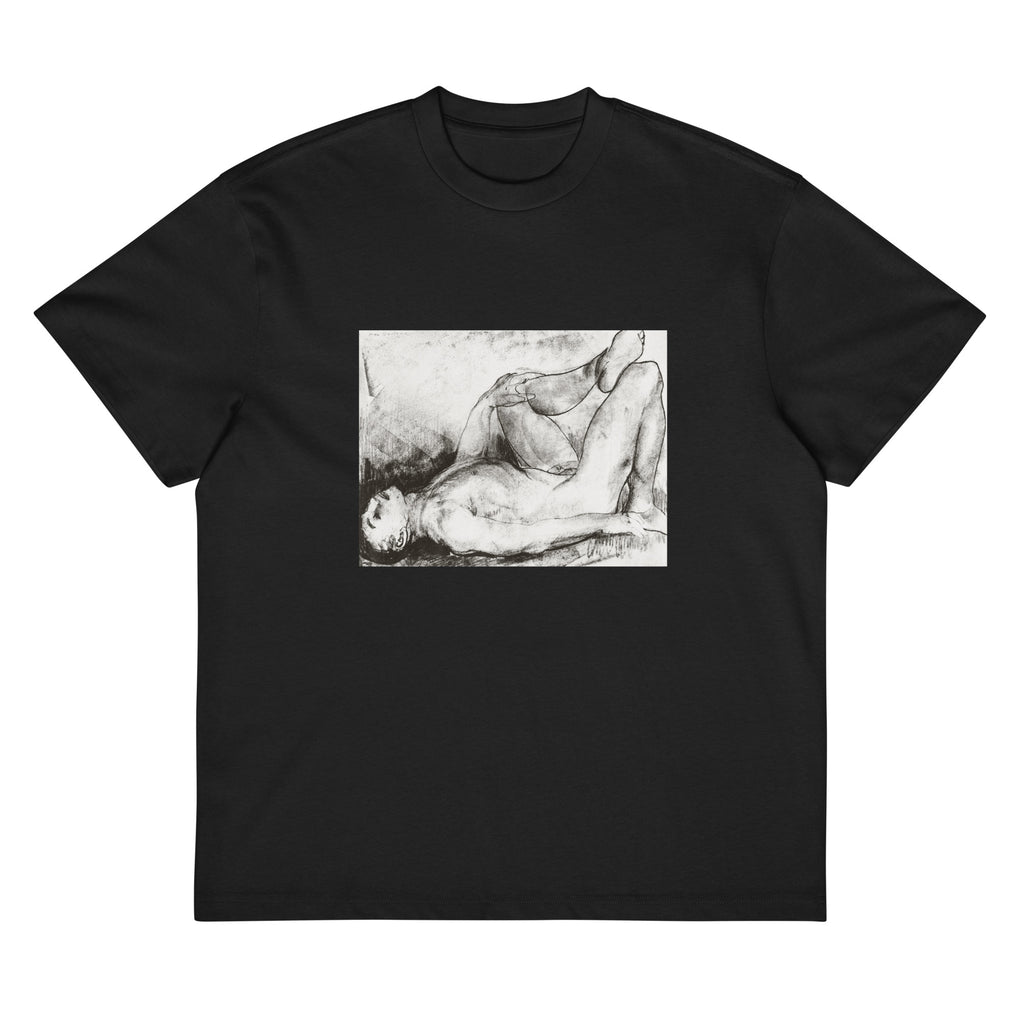 Black T-shirt Man On His Back Nude Print Signature