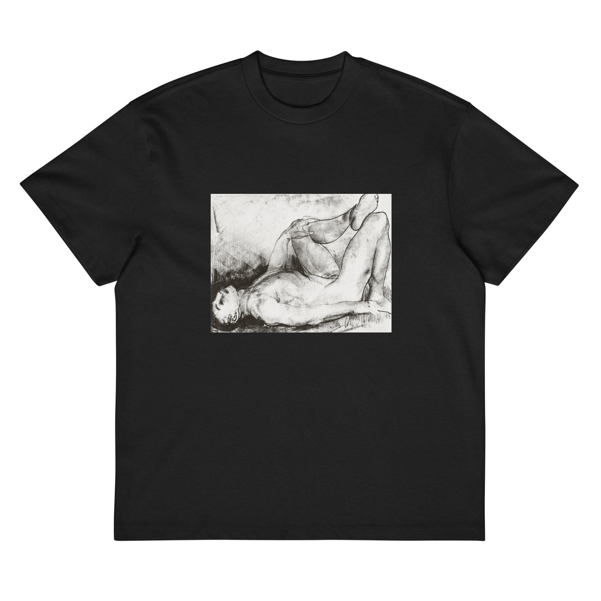 Black T-shirt Man On His Back Nude Print Signature