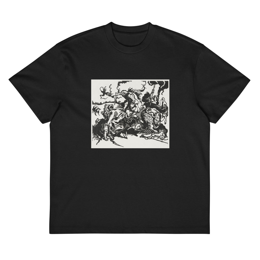 Black T-shirt Lion Hunt Print Signature