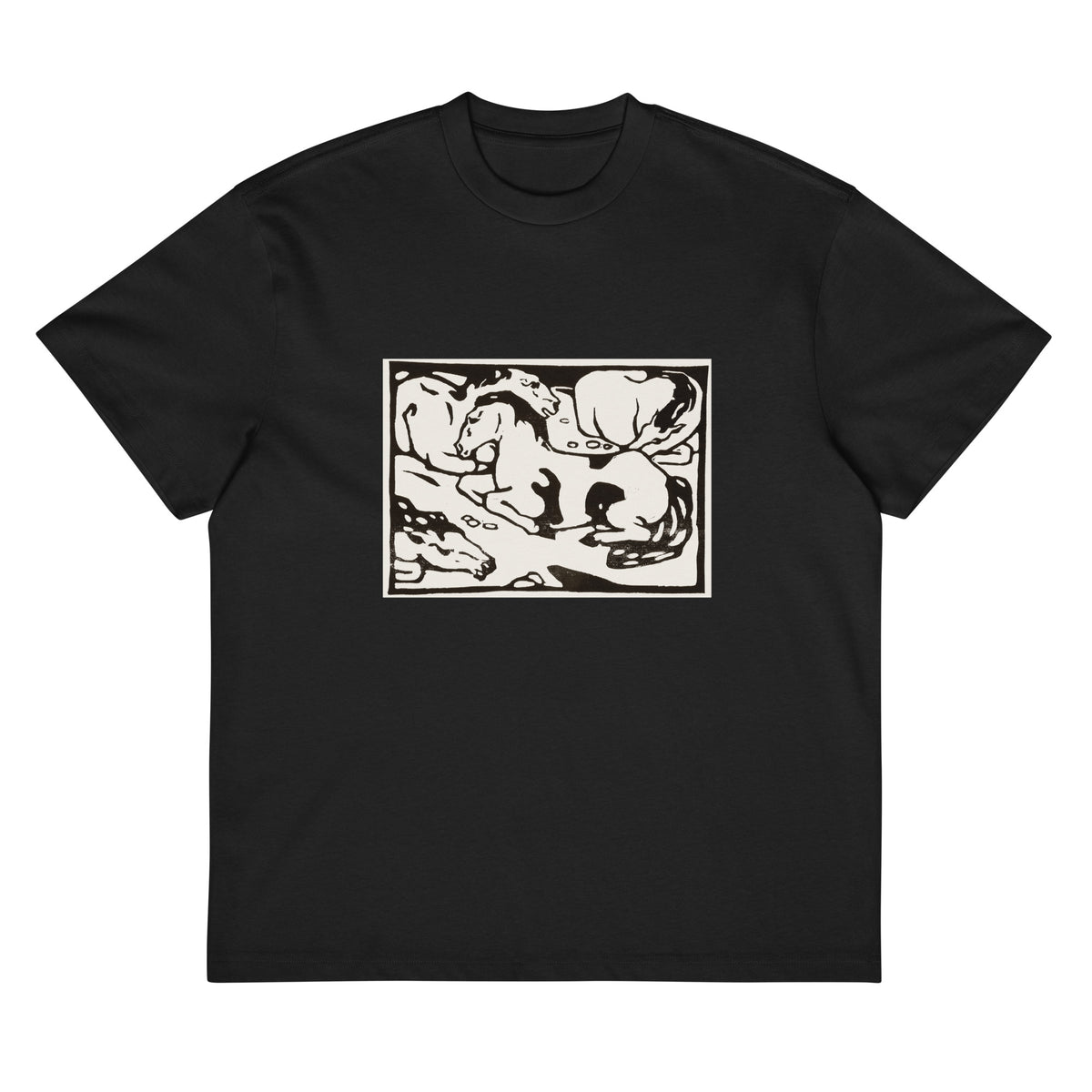 Black T-shirt Resting Horses Print Signature