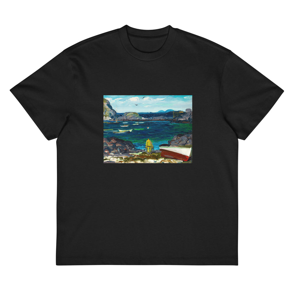 Black T-shirt The Harbor Monhegan Coast Maine Signature