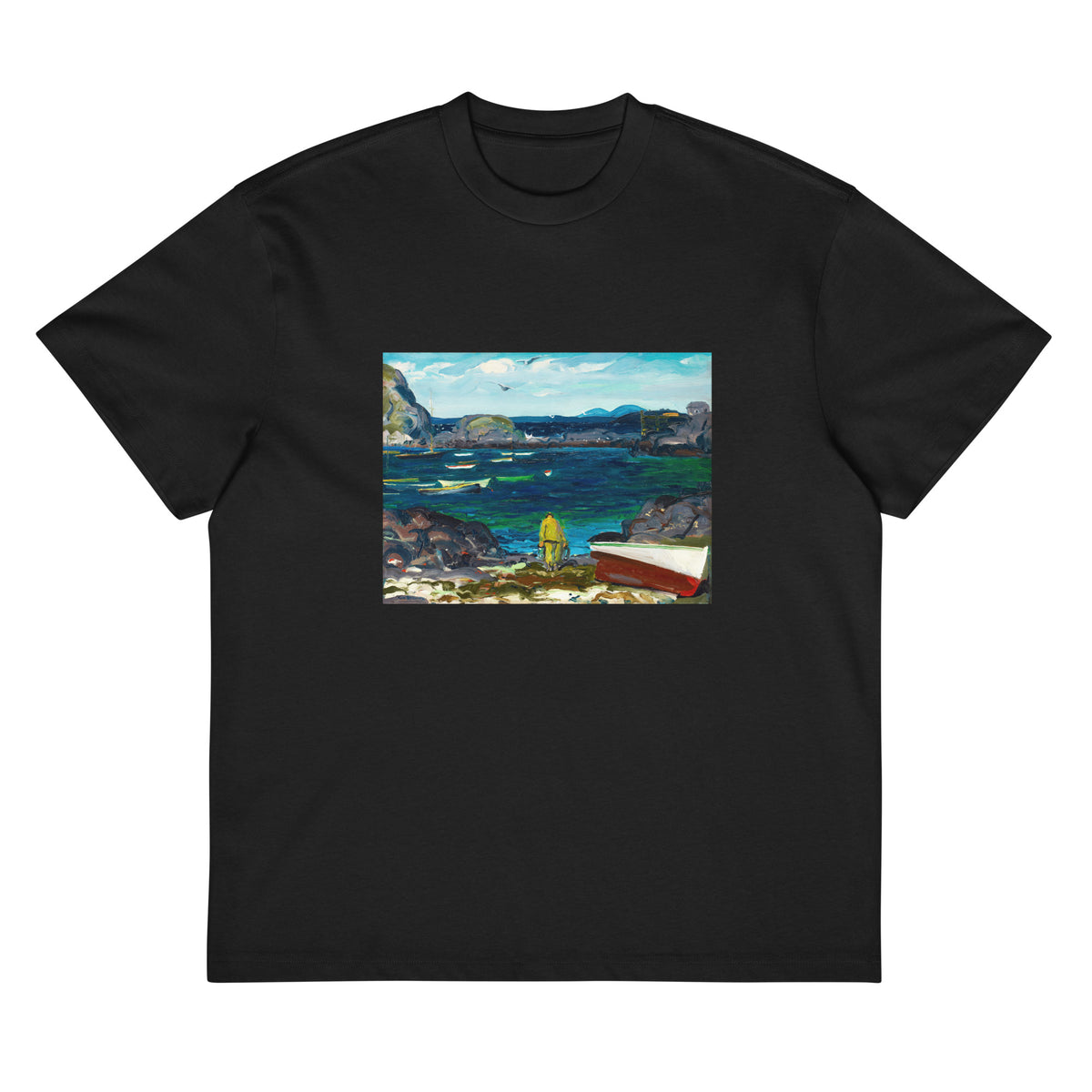 Black T-shirt The Harbor Monhegan Coast Maine Signature