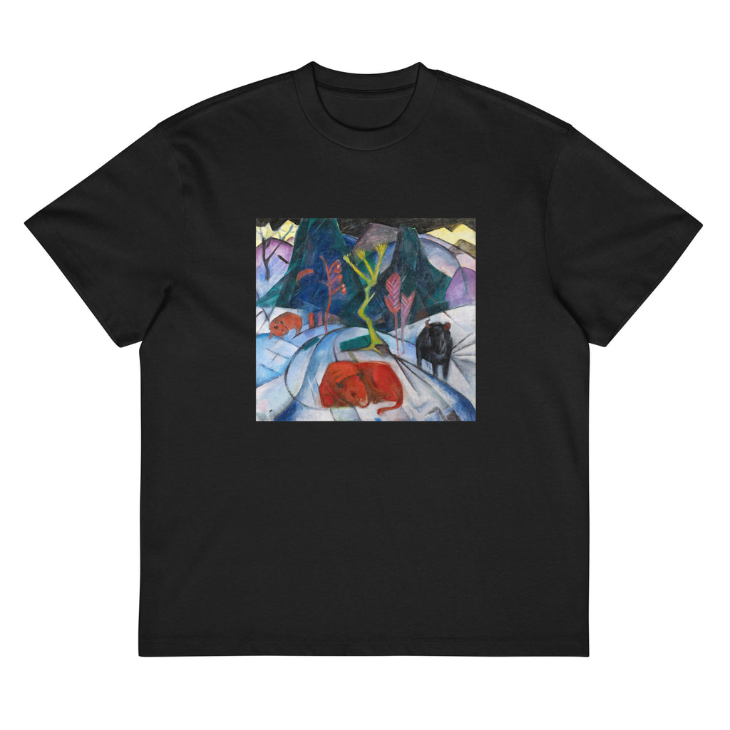 Black T-shirt Bison In Winter Red Bison Signature