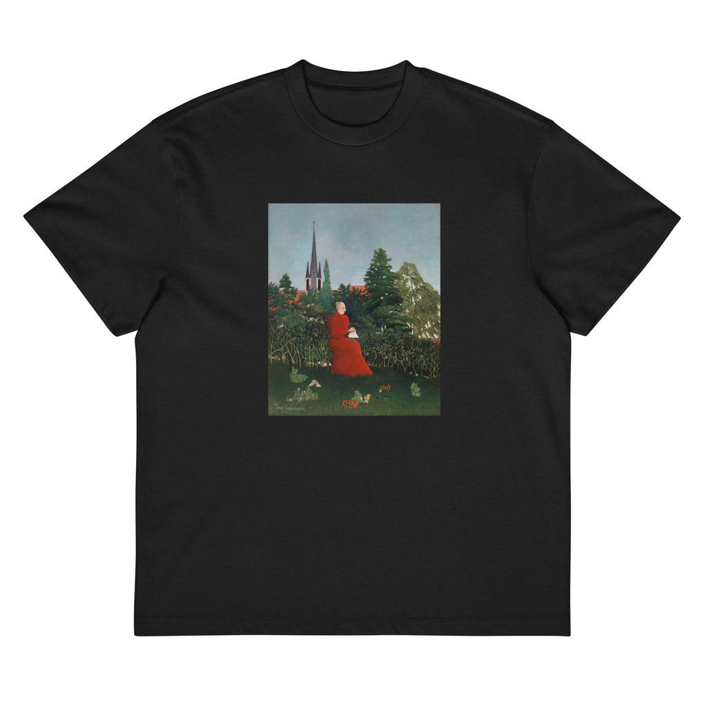 Black T-shirt Portrait Of A Woman In A Landscape Portrait De Femme Dans Un Paysage Signature