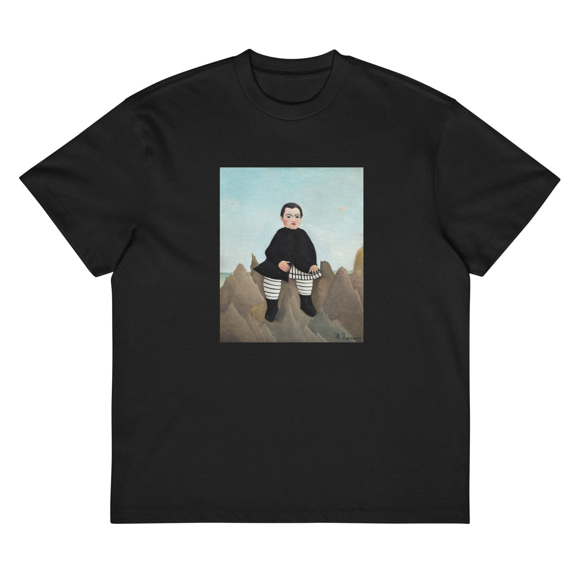 Black T-shirt Boy On The Rocks - Henri Rousseau 1895 Signature