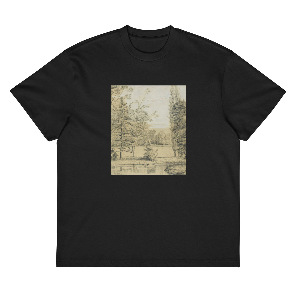 Black T-shirt River And Park Landscape Signature