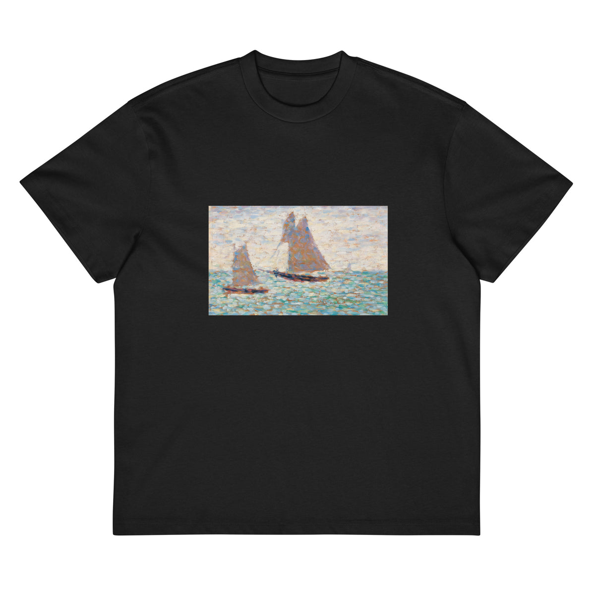 Black T-shirt Two Sailboats At Grandcamp Deux Voiliers A Grandcamp Signature
