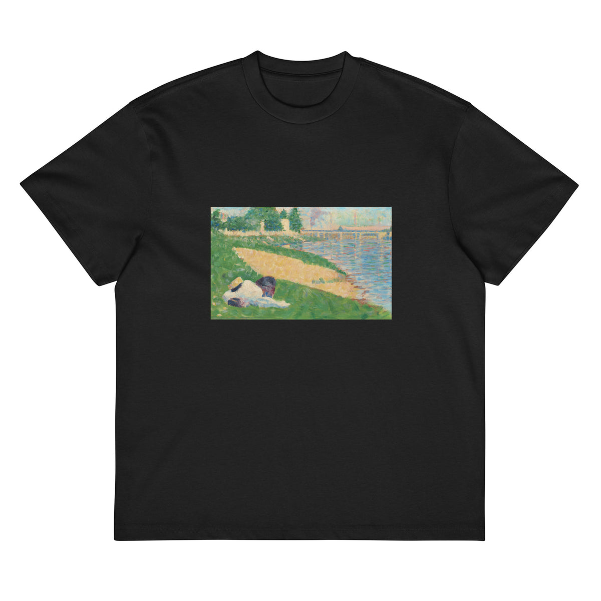 Black T-shirt The Seine With Clothing On The Bank Study For Bathers At Asnieres Signature