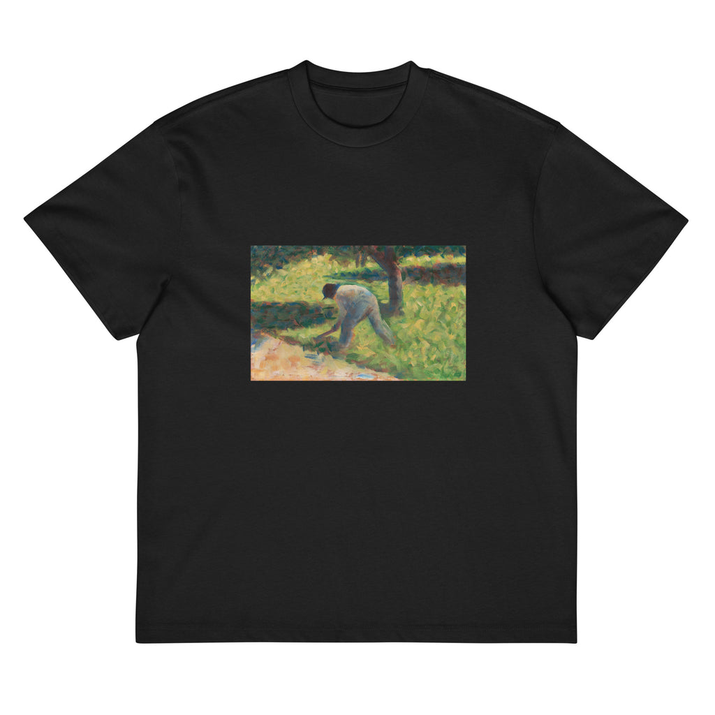 Black T-shirt Peasant With A Hoe Signature