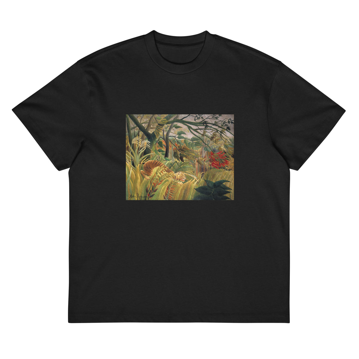 Black T-shirt Henri Rousseau Tiger In A Tropical Storm Famous Painting Signature