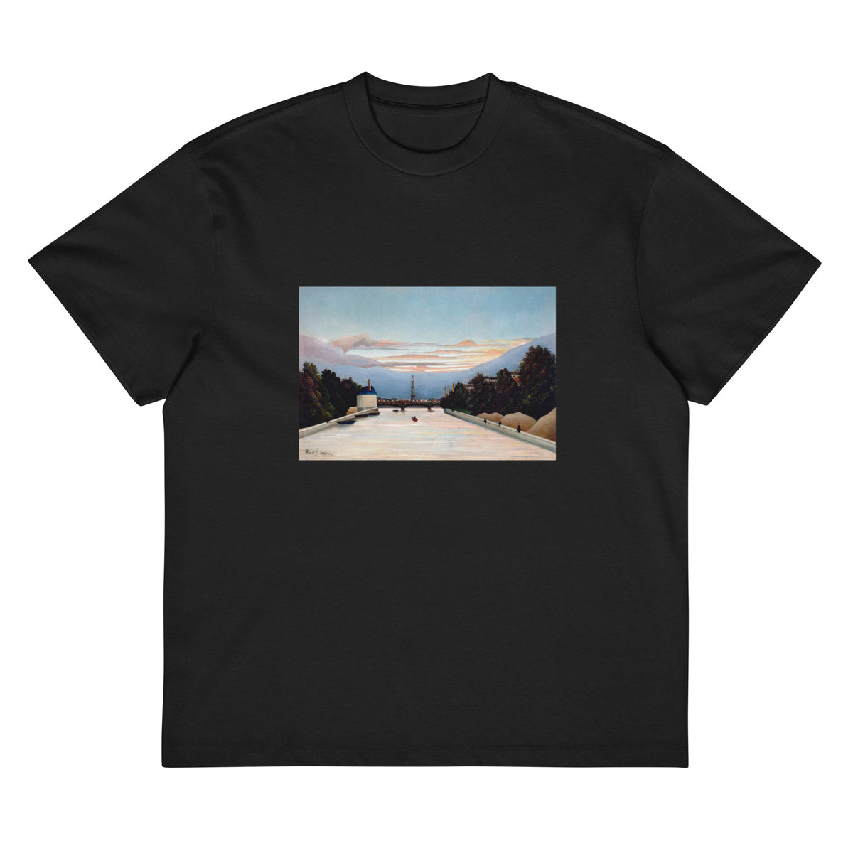 Black T-shirt Henri Rousseau The Eiffel Tower Famous Painting Signature