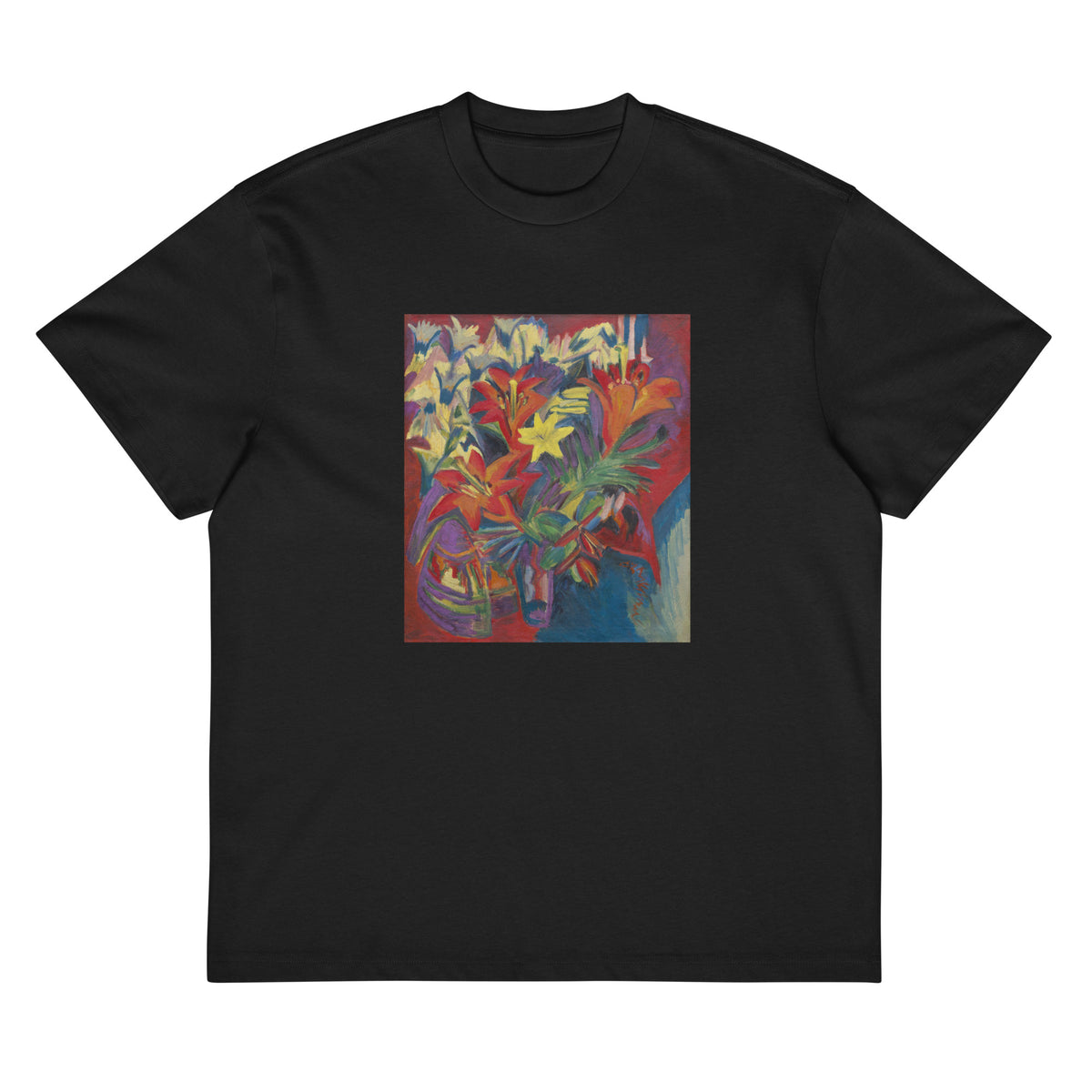 Black T-shirt Ernst Ludwig Kirchner Still Life With Lilies Famous Painting Signature