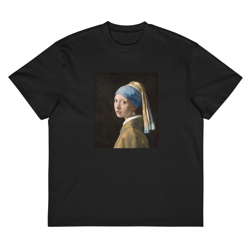 Black T-shirt Johannes Vermeer Girl With A Pearl Earring Famous Painting Signature