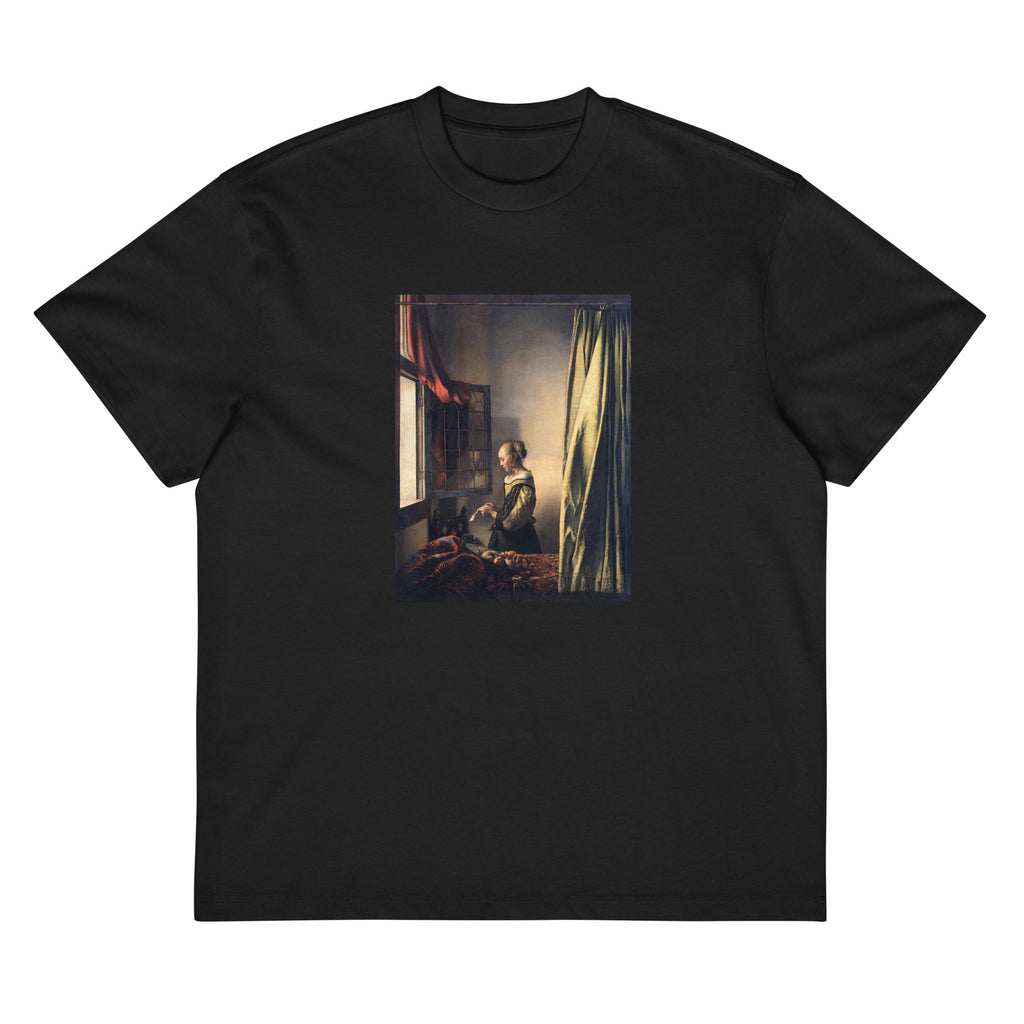 Black T-shirt Johannes Vermeer Girl Reading A Letter - An Open Window 1659 Signature