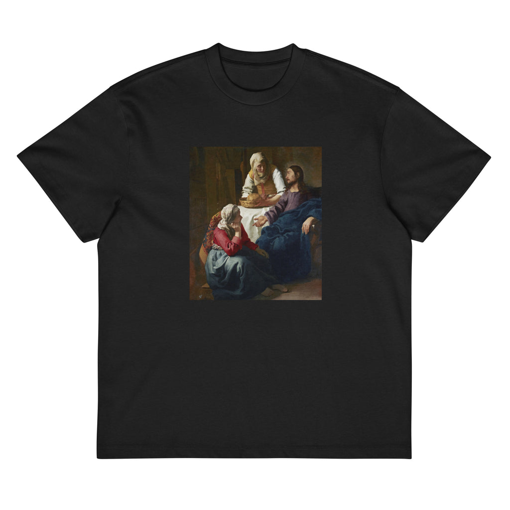 Black T-shirt Johannes Vermeer Christ In The House Of Martha And Mary Famous Painting Signature