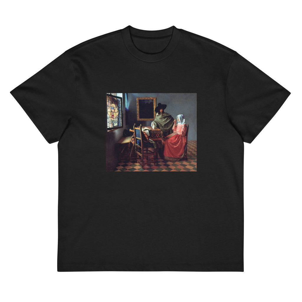 Black T-shirt Johannes Vermeer The Wine Glass Famous Painting Signature