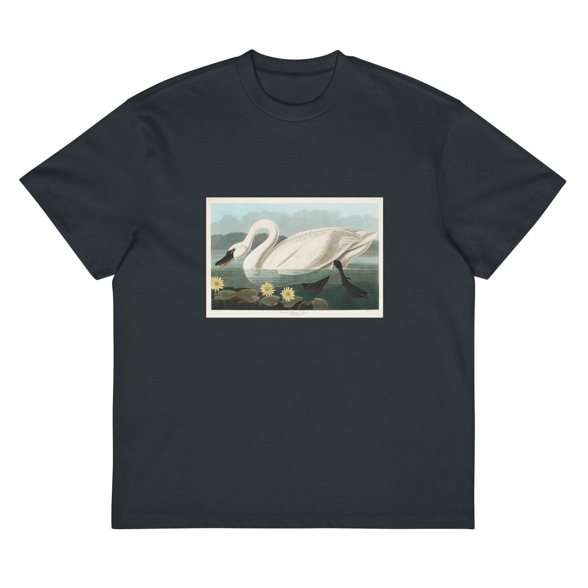 Navy T-shirt Common American Swan - John James Audubon 1827 Signature