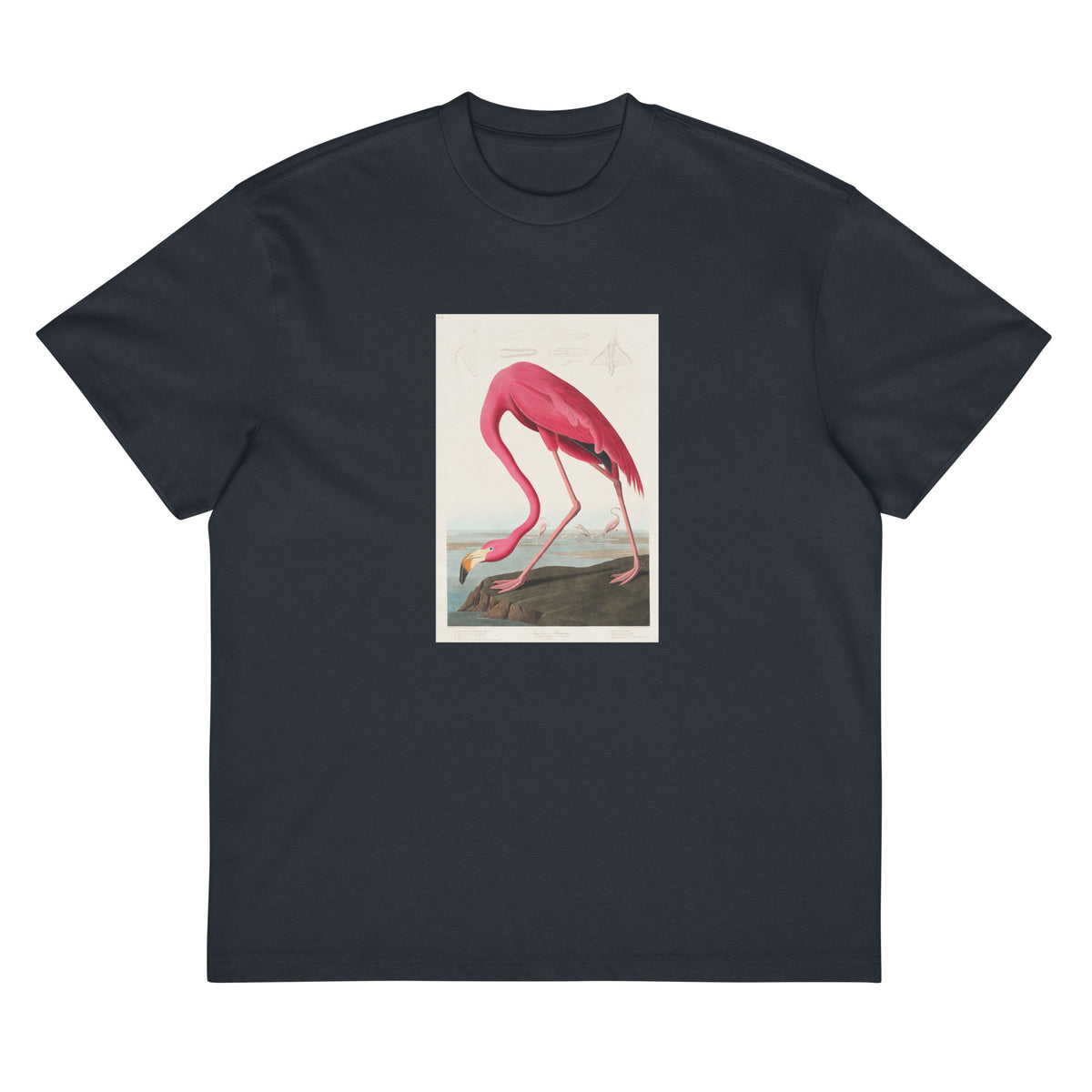 Navy T-shirt Pink Flamingo - John James Audubon 1827 Signature
