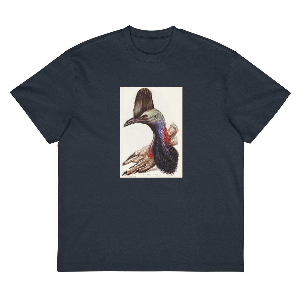 Navy T-shirt Australian Cassowary Casuarius Australis Illustrated - Elizabeth Gould 1804 Signature