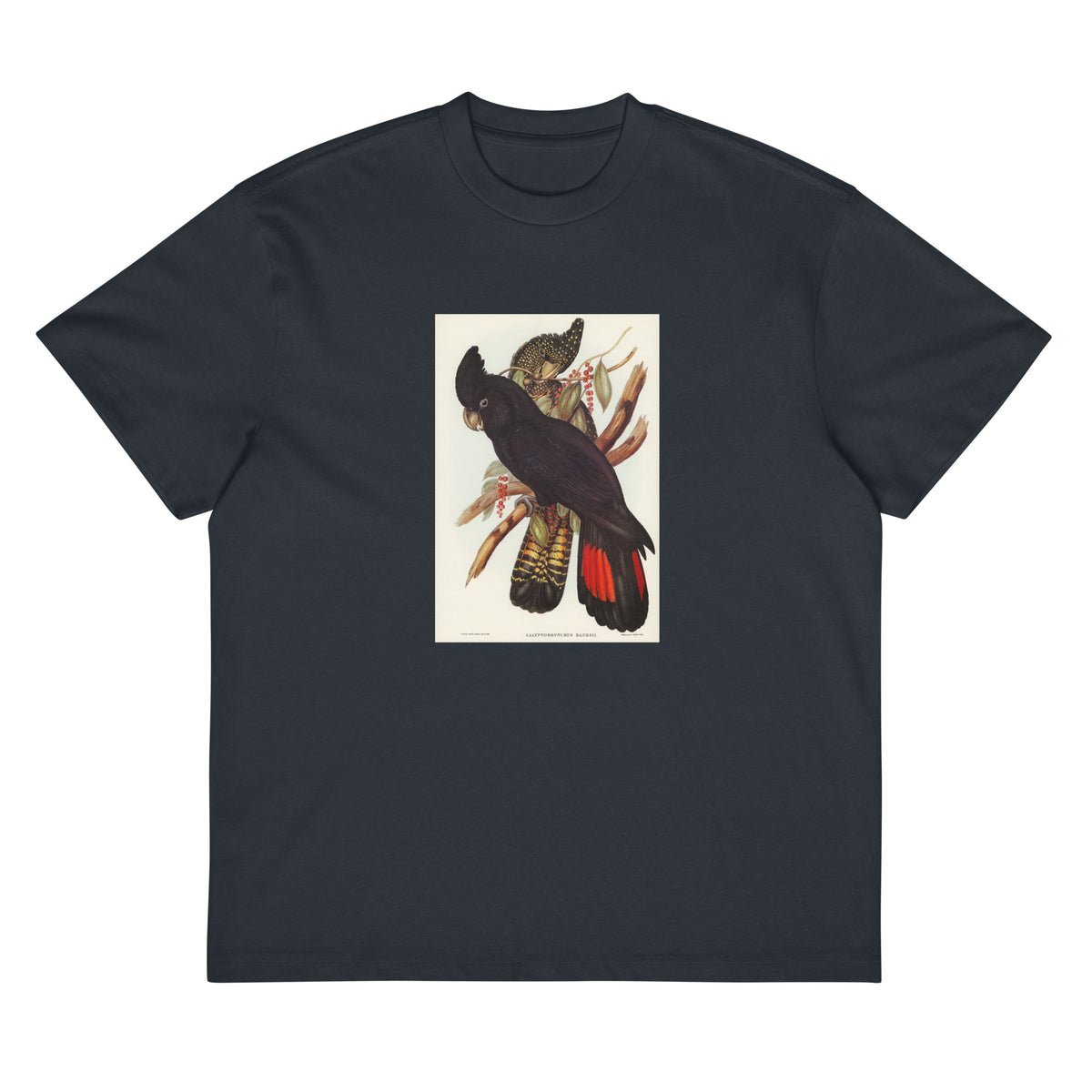 Navy T-shirt Banksian Cockatoo Calyptorhynchus Banksii Illustrated - Elizabeth Gould 1804 Signature