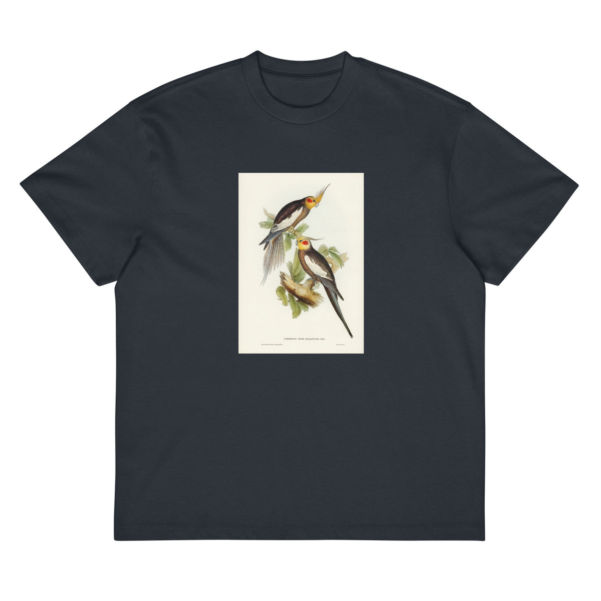 Navy T-shirt Cockatoo Parakeet Nymphicus Novae Hollandiae Illustrated - Elizabeth Gould 1804 Signature