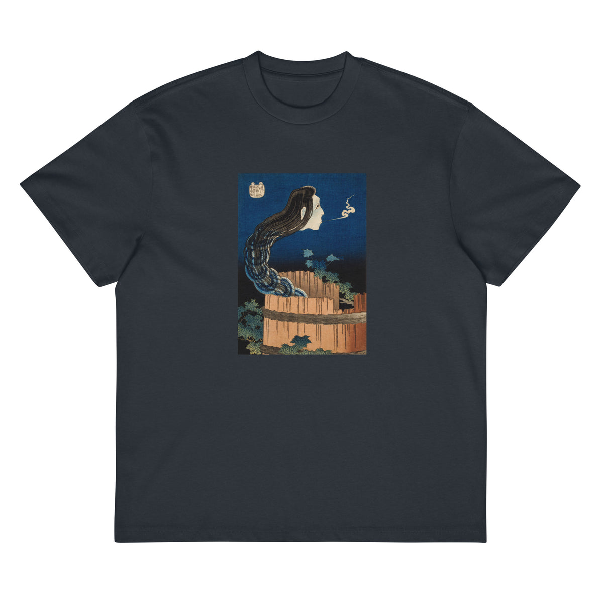 Navy T-shirt The Plate Mansion - Katsushika Hokusai 1760 Signature