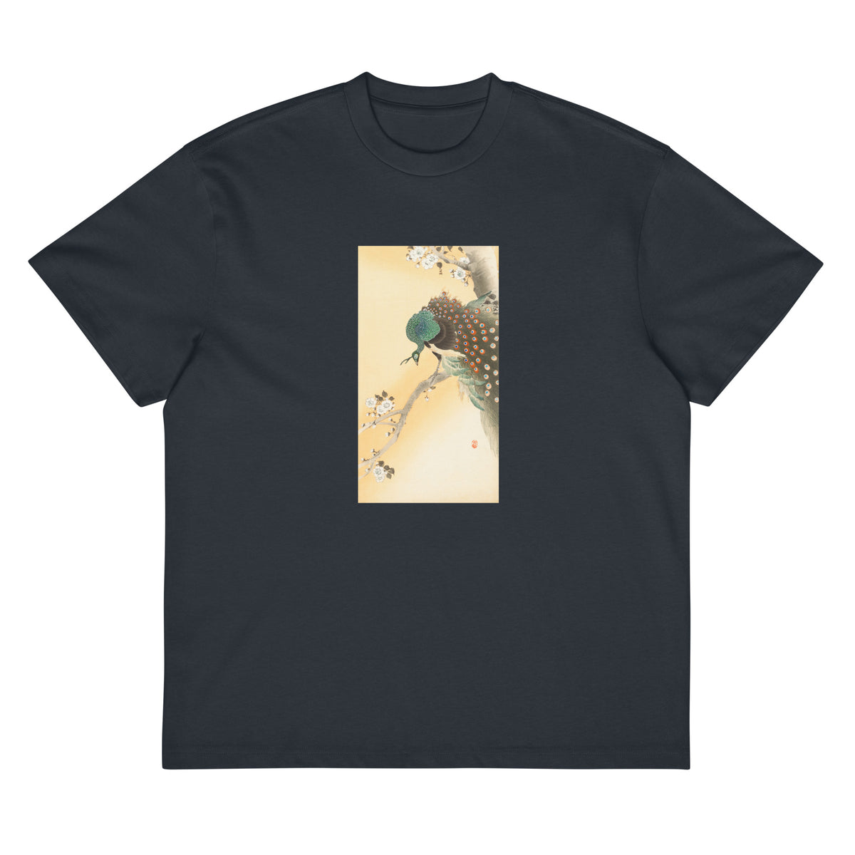 Navy T-shirt Peacock On A Cherry Blossom Tree - Ohara Koson 1900 Signature