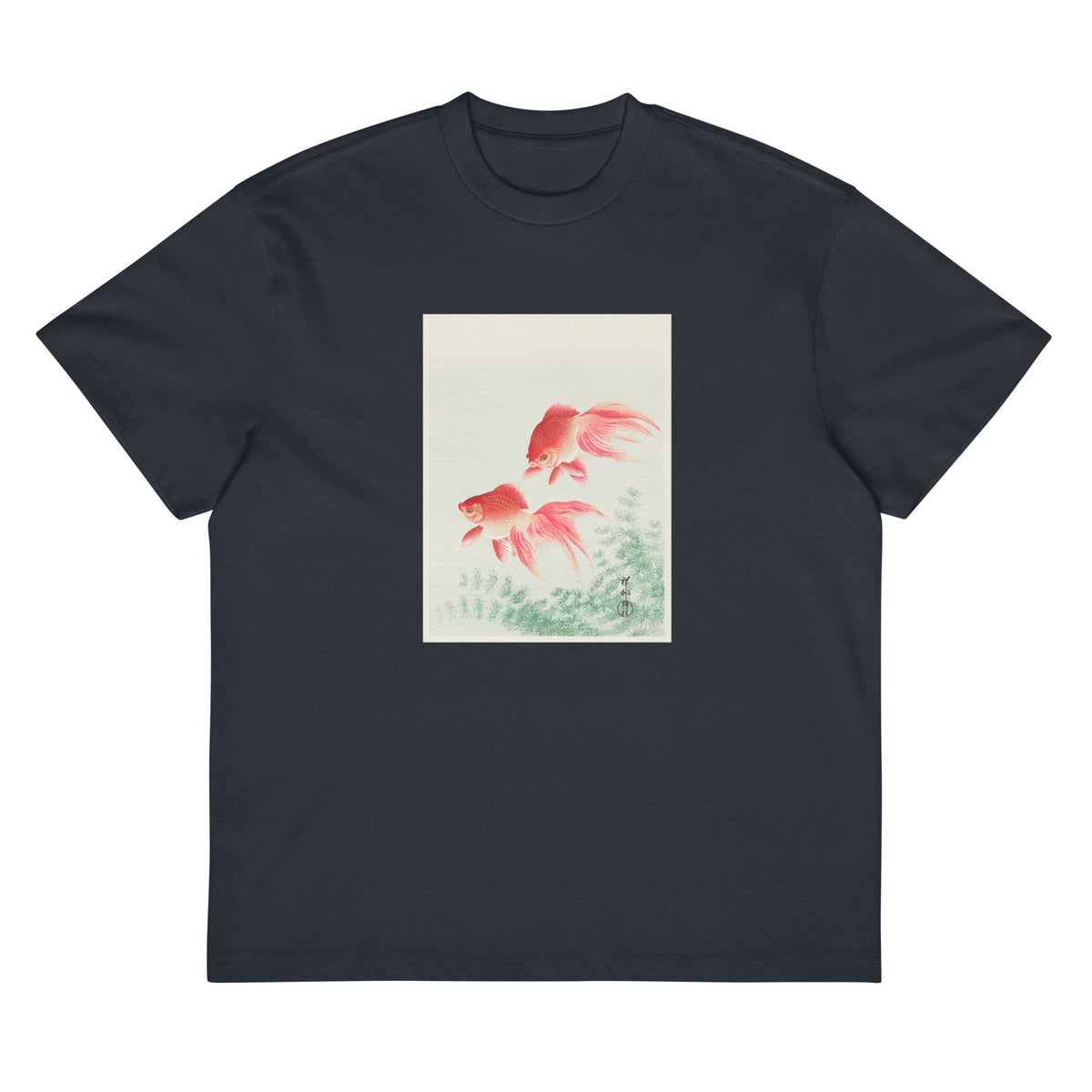 Navy T-shirt Two Veil Goldfish - Ohara Koson 1926 Signature