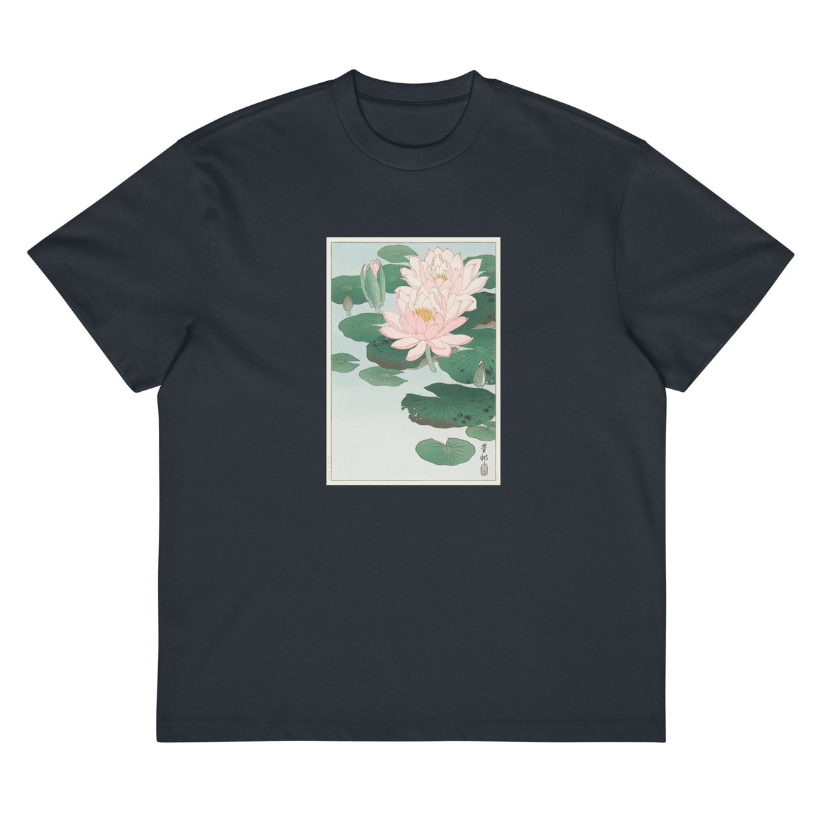 Navy T-shirt Water Lily - Ohara Koson 1920 Signature