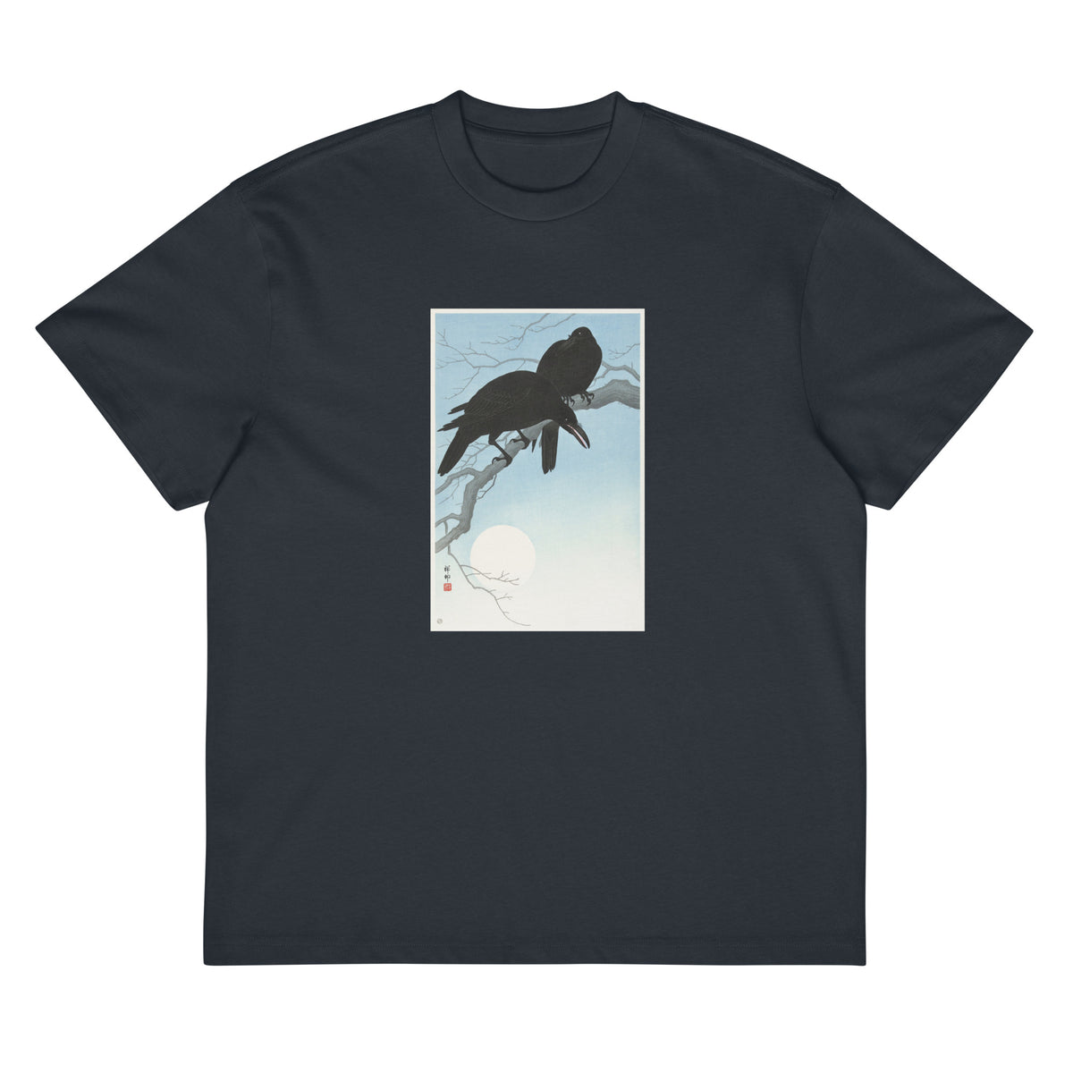 Navy T-shirt Two Crows On A Branch - Ohara Koson 1927 Signature