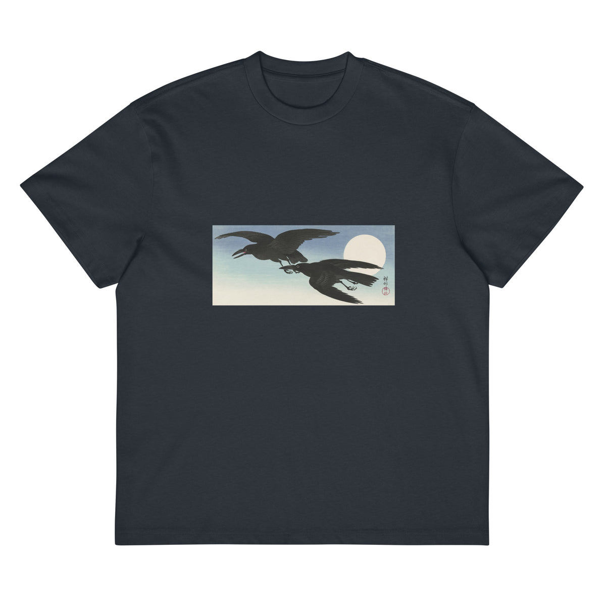 Navy T-shirt Crows At Full Moon - Ohara Koson 1925 Signature