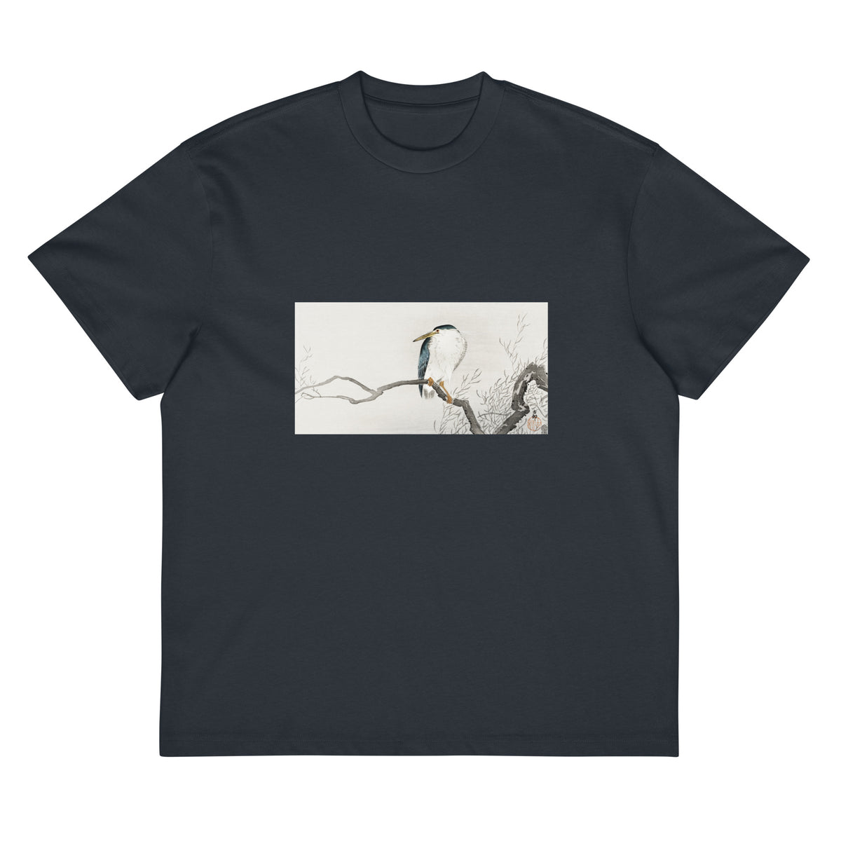 Navy T-shirt Quack On Erratic Branch - Ohara Koson 1900 Signature