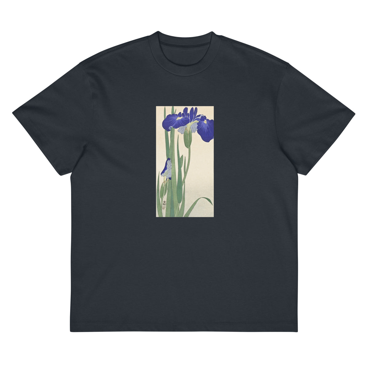 Navy T-shirt Blue Irises - Ohara Koson 1900 Signature