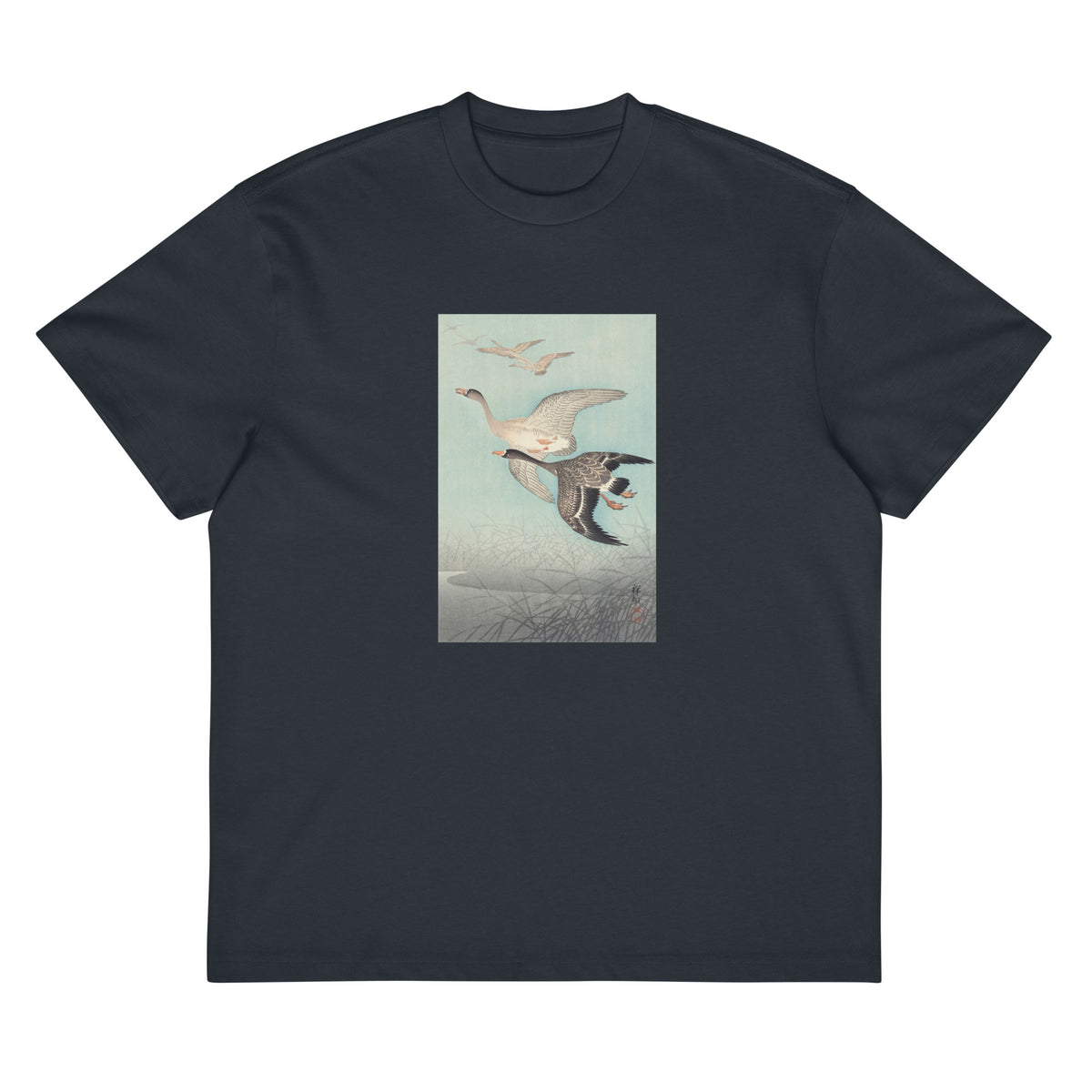 Navy T-shirt Great Geese In Flight - Ohara Koson 1925 Signature