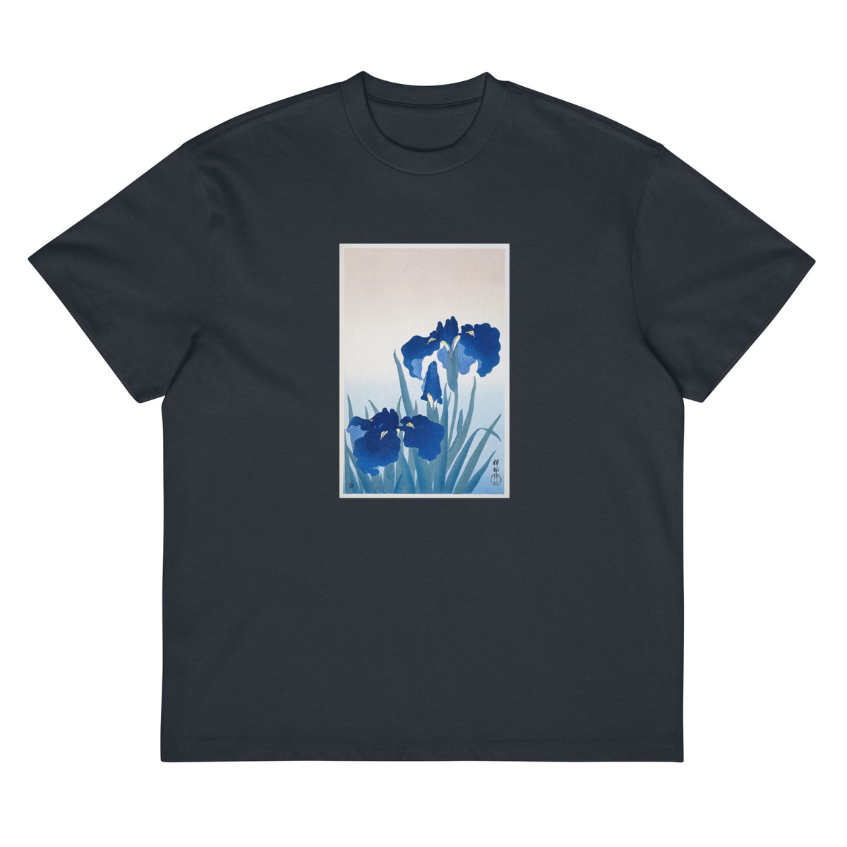 Navy T-shirt Iris Flowers - Ohara Koson 1925 Signature