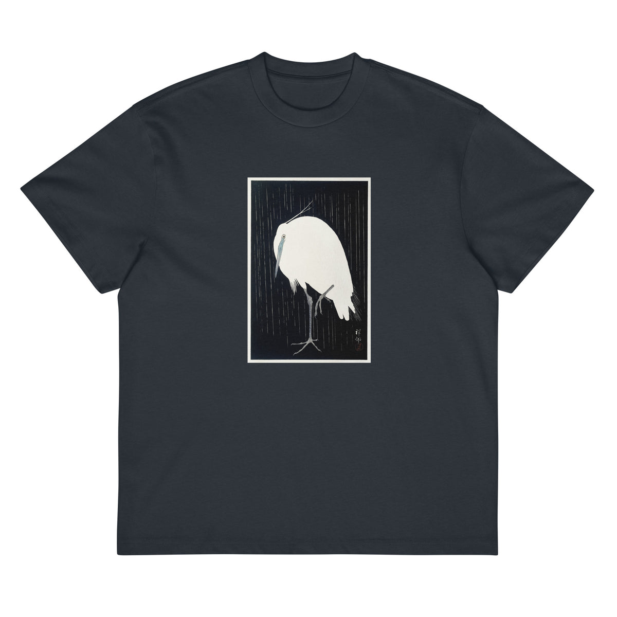 Navy T-shirt Egret In The Rain - Ohara Koson 1925 Signature