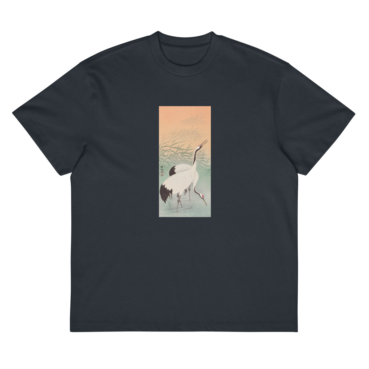 Navy T-shirt Two Cranes - Ohara Koson 1925 Signature