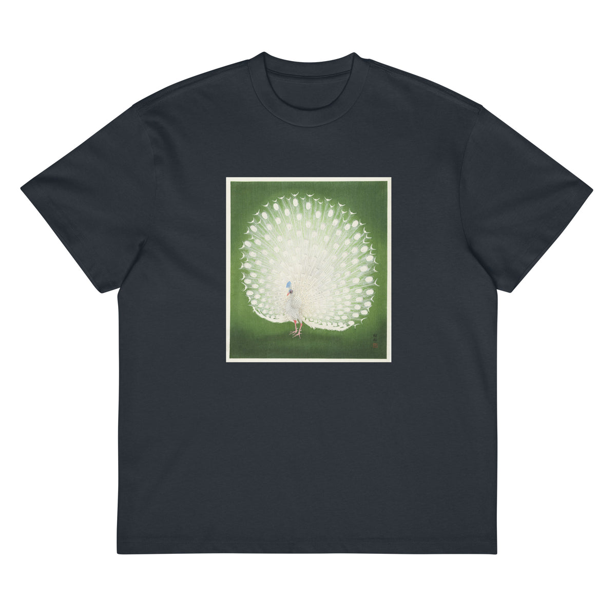 Navy T-shirt Peacock - Ohara Koson 1925 Signature