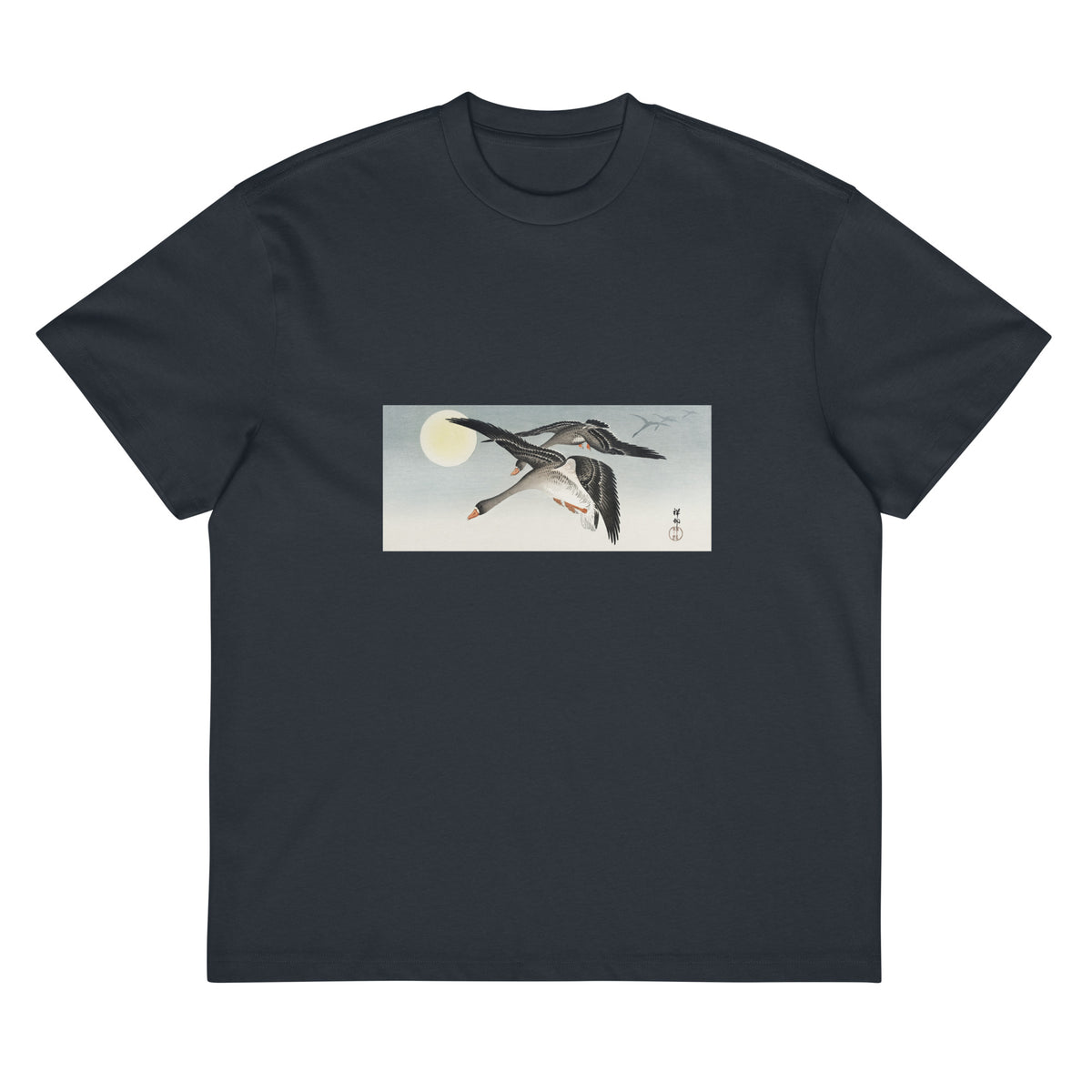 Navy T-shirt Birds At Full Moon - Ohara Koson 1900 Signature