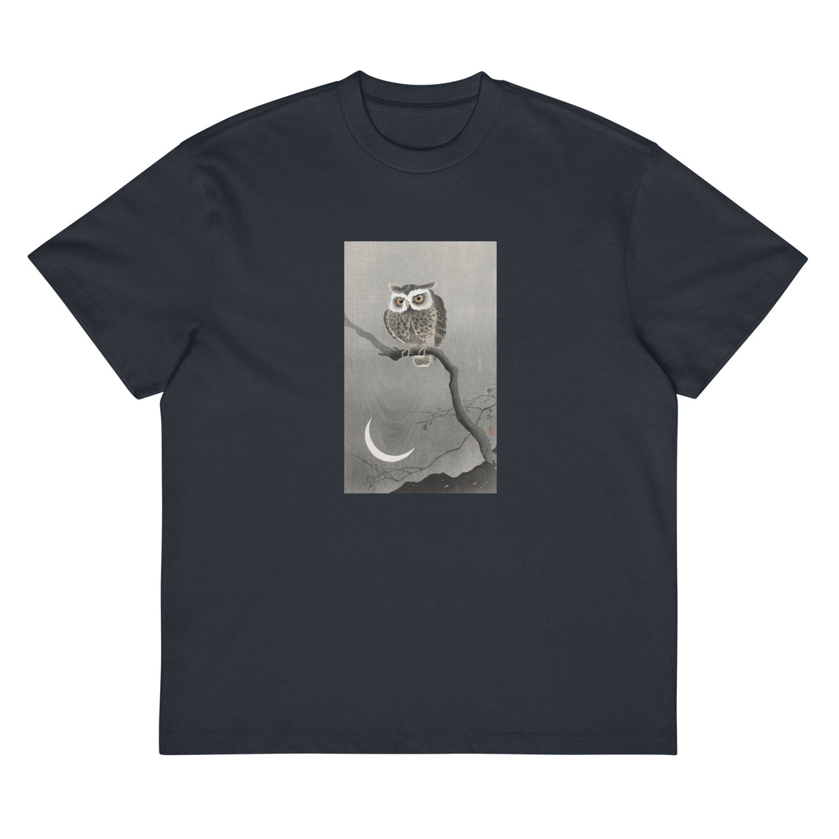 Navy T-shirt Long-Eared Owl On Bare Tree Branch - Ohara Koson 1900 Signature