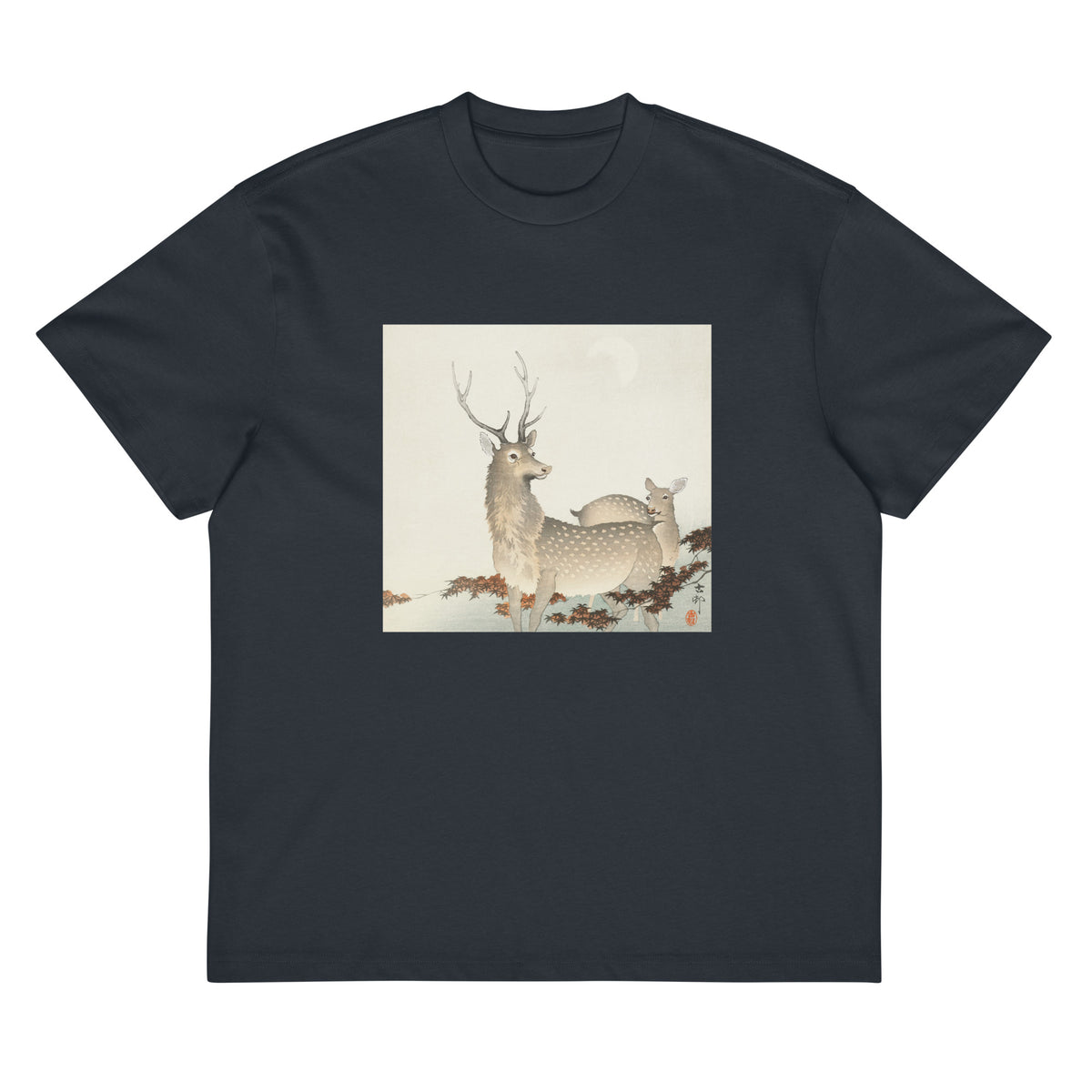 Navy T-shirt Couple Of Deers - Ohara Koson 1900 Signature
