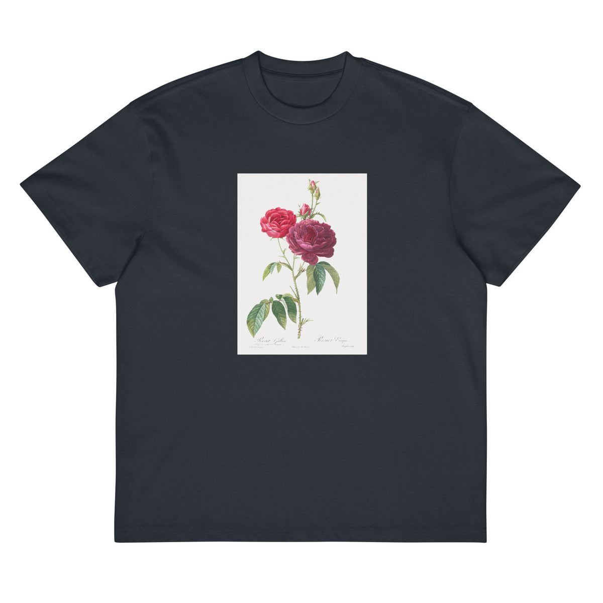 Navy T-shirt Purple French Rose Rosa Gallica Purpuro-Violacea Magna Signature