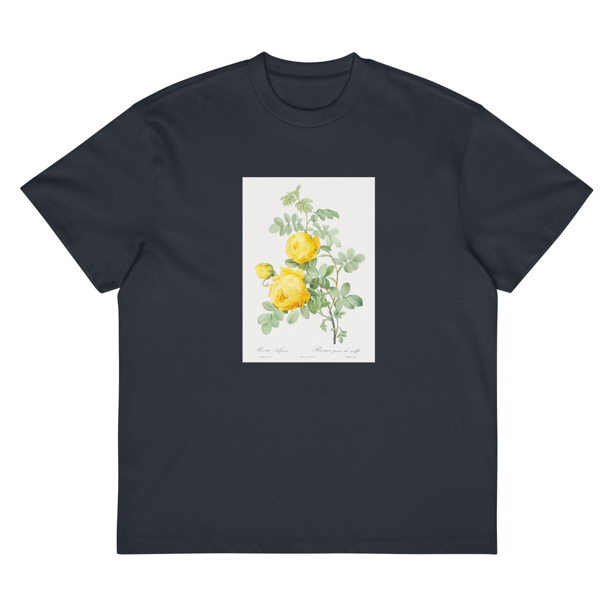 Navy T-shirt Rosa Hemisphaerica Also Known As Yellow Rose Of Sulfur Rosa Sulfurea Signature