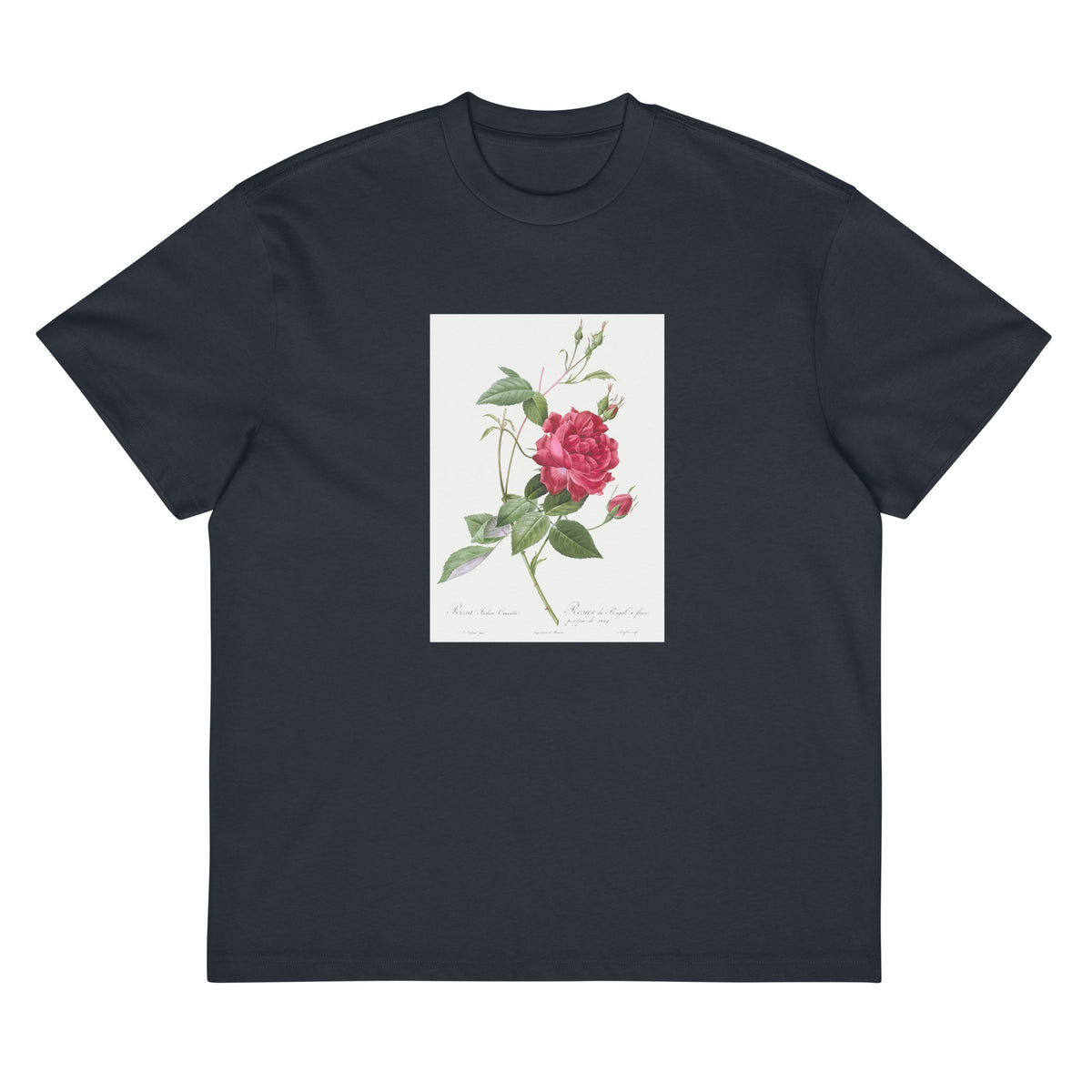 Navy T-shirt Blood-Red Bengal Rose Rosa Indica Cruneta Signature