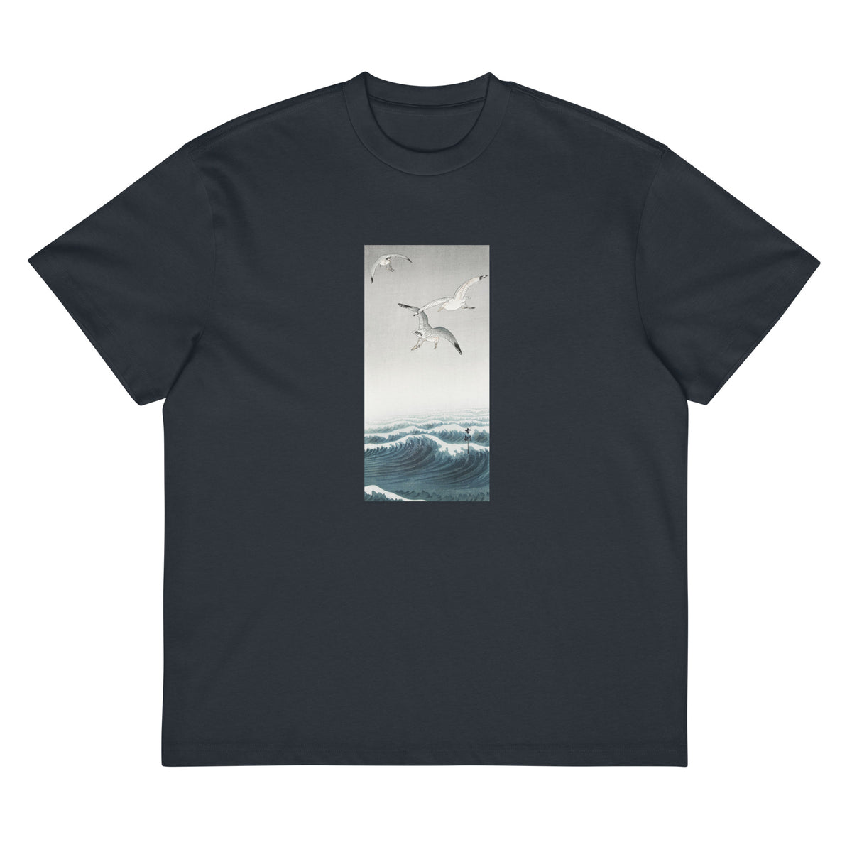 Navy T-shirt Three Seagulls - Ohara Koson 1900 Signature
