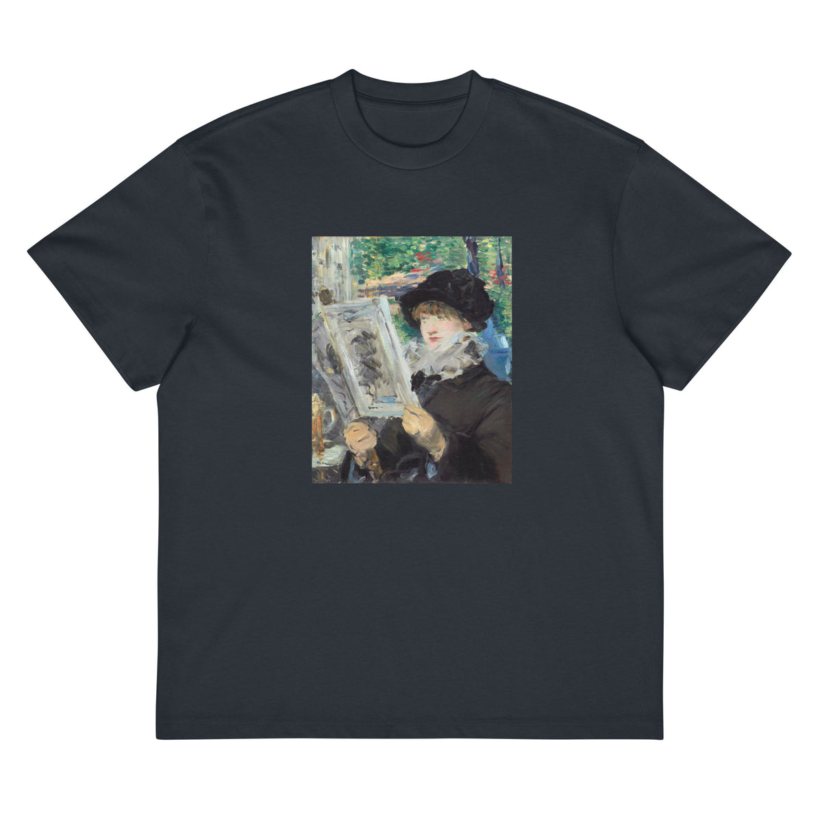 Navy T-shirt Woman Reading Painting In High Resolution Signature