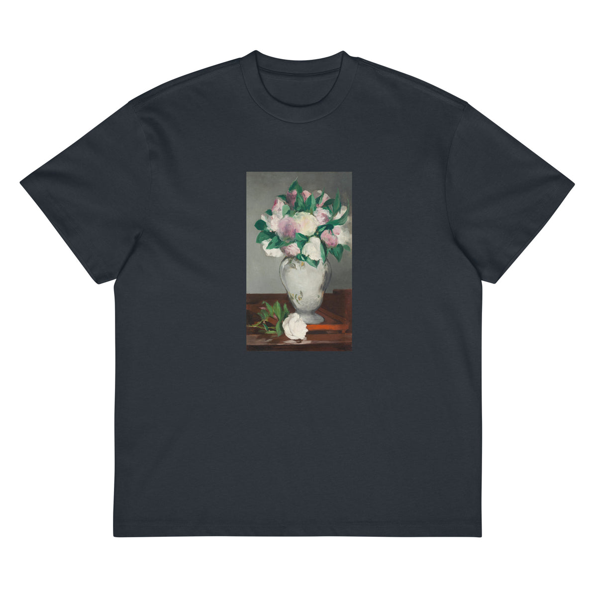 Navy T-shirt Peonies Painting In High Resolution Signature