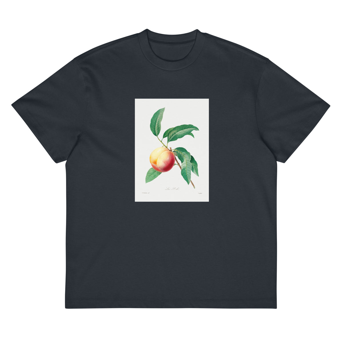Navy T-shirt Peach Fruit On A Branch - Pierre-Joseph Redoute 1759 Signature